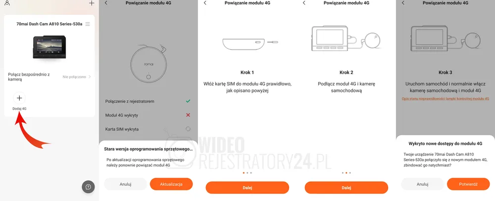 powiązanie kamery 70mai a810 z modemem lte