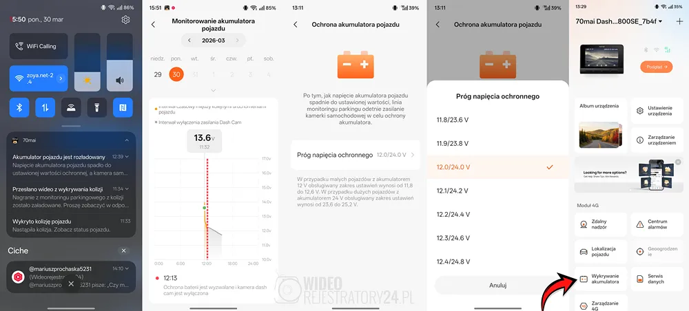 możliwości ochrony akumulatora w połączeniu z adapterem 70mai up04