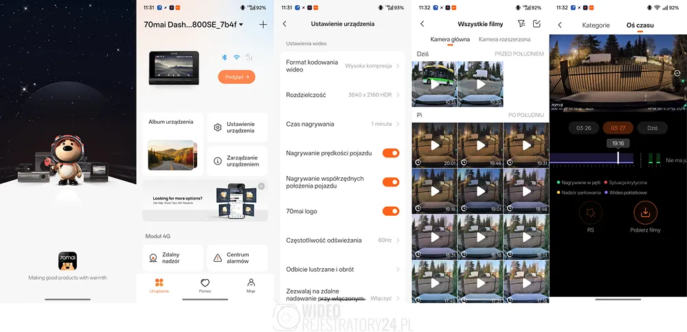 kamera samochodowa 70mai a800se aplikacja mobilna
