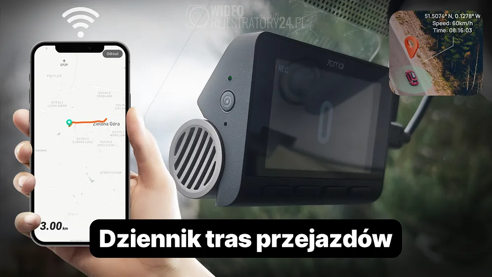 dziennik tras przejazdów w kamerze samochodowej 70mai a800se