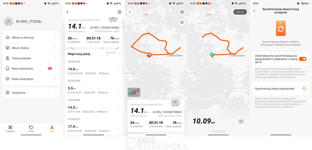 kamera samochodowa 70mai a800se dziennik tras