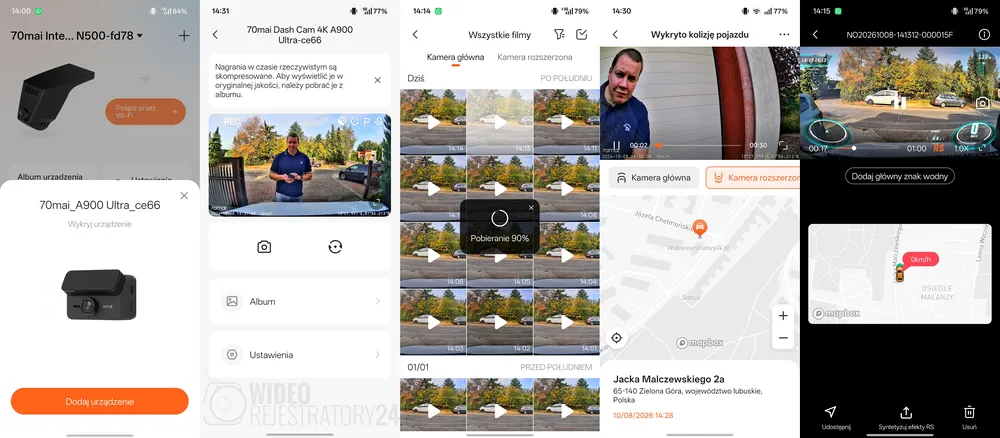 kamera samochodowa 70mai a900 ultra aplikacja mobilna