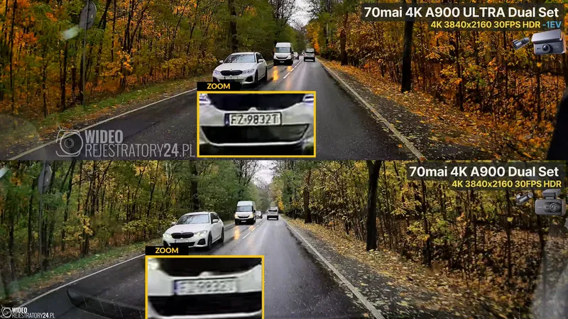 porównanie jakości nagrań kamer 70mai a900 ultra i 70mai a900 4K HDR