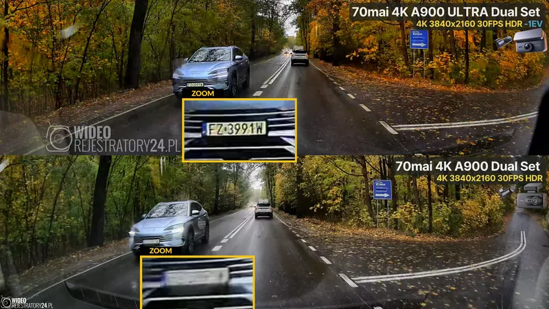 porównanie jakości nagrań kamer 70mai a900 ultra i 70mai a900 4K HDR