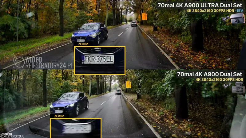 porównanie jakości nagrań kamer 70mai a900 ultra i 70mai a900 4K HDR