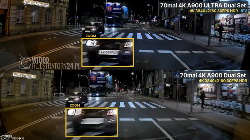 porównanie jakości nagrań kamer 70mai a900 ultra i 70mai a900 4K HDR