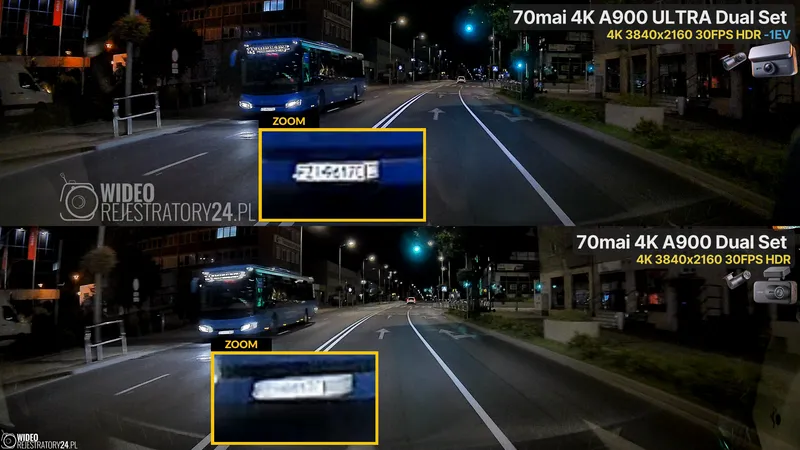 porównanie jakości nagrań kamer 70mai a900 ultra i 70mai a900 4K HDR