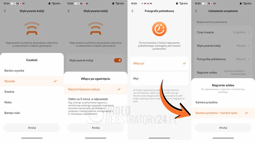 ustawienia trybu nadzoru parkowania w kamerze samochodowej 70mai s410
