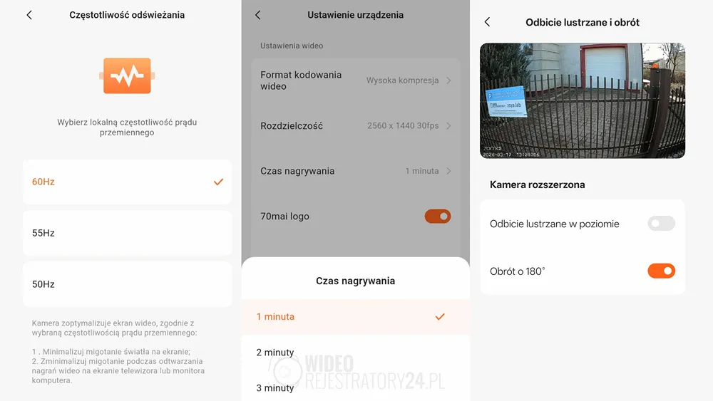 ustawienia kamery samochodowej 70mai ss410