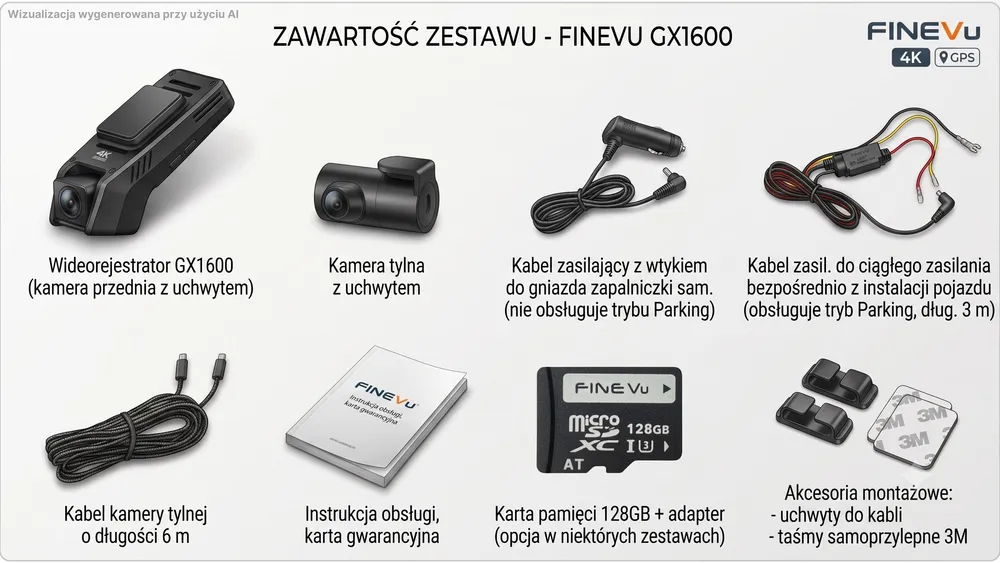 zawartość zestawu wideorejestratora gx1600