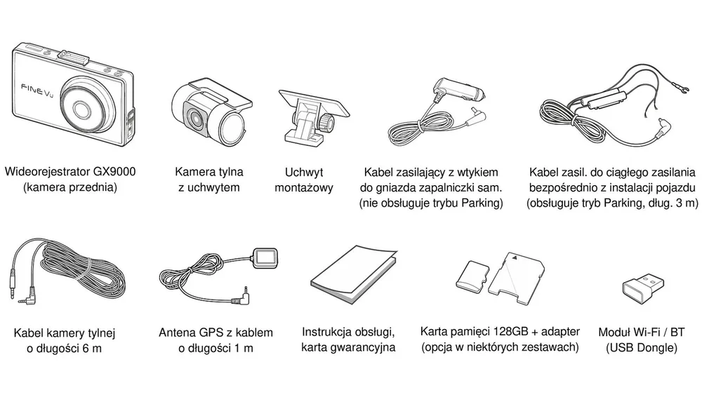 zawartość zestawu wideorejestratora gx9000