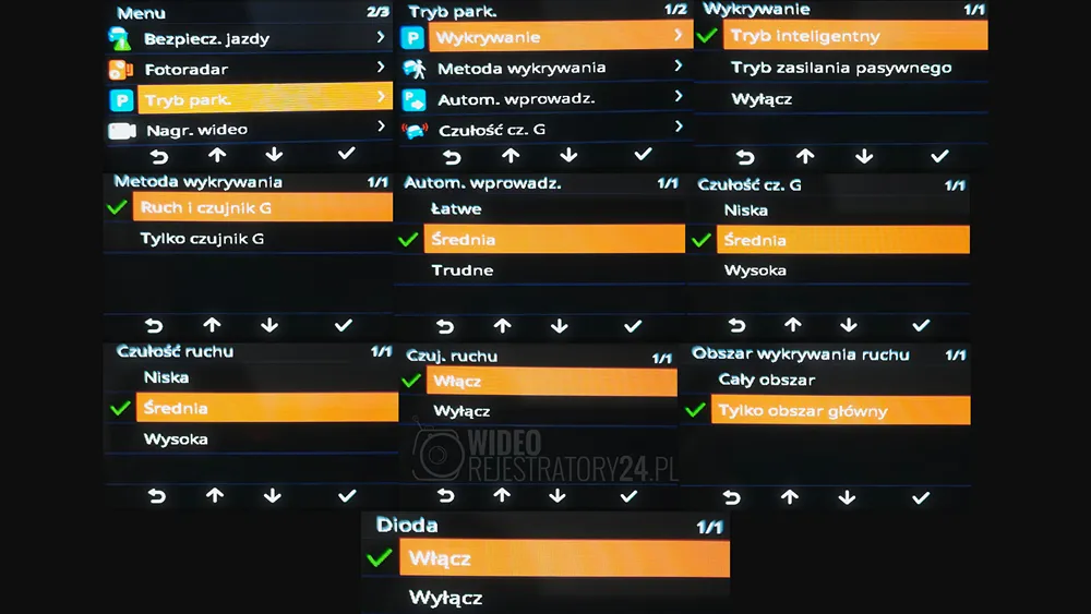 ustawienia trybu parkowania